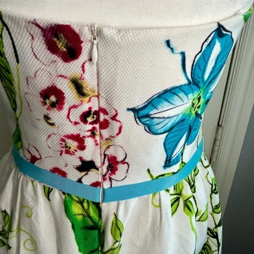 ❤️💚”David Meister” Strapless Floral Midi Dress w/Back Zipper Size 8🩵❤️ - Picture 7 of 11